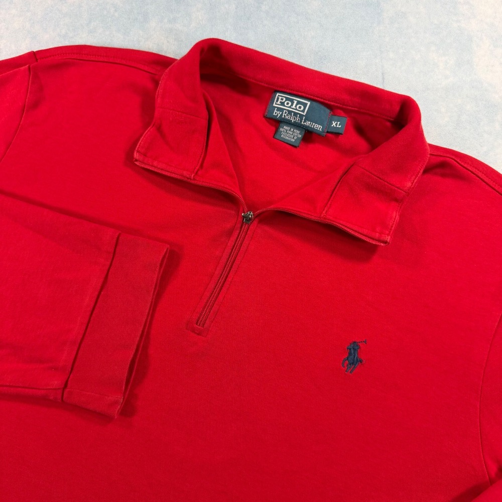 Polo Ralph Lauren Quarter Zip Mens XL Red Excellent Pima Cotton Pullover Vintage